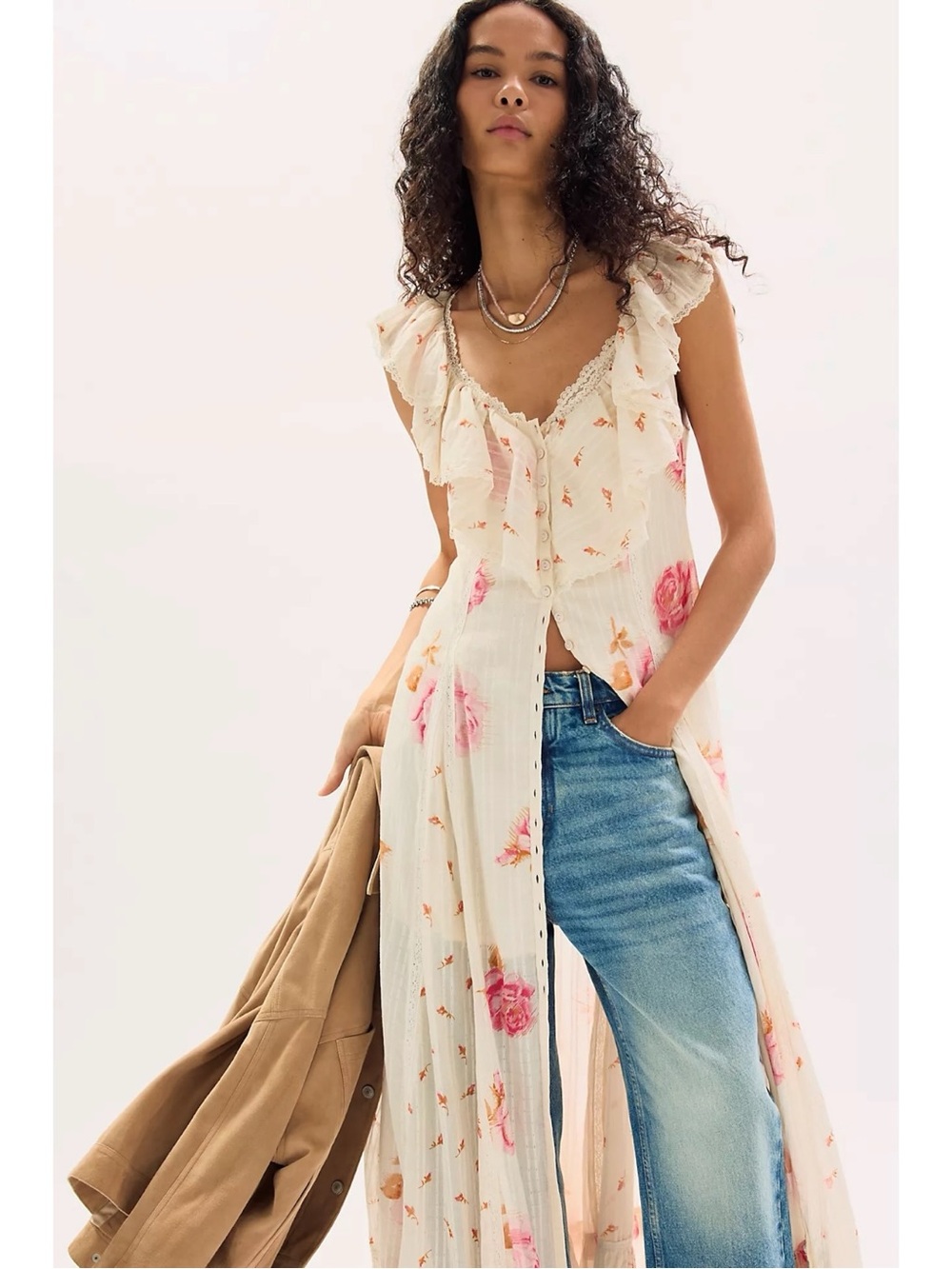 Free People Ethereal Cottage Lace Floral Honeysuckle Dreams Maxi Dress Large NWT - Picture 15 of 17
